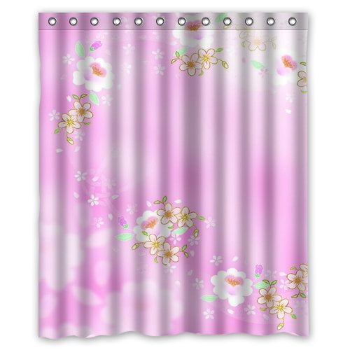 Plum Blossom Pattern Polyester Waterproof Shower Curtain Liner EASY TO CARE